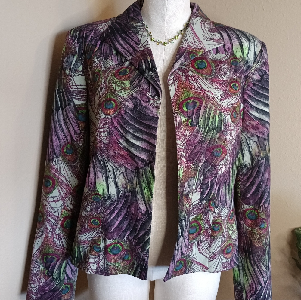 Harve Benard Peacock Print Jacket Size 14